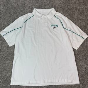 VTG Miami Dolphins Cotton Pullover Polo Shirt Mens Large White Teal Embroidered
